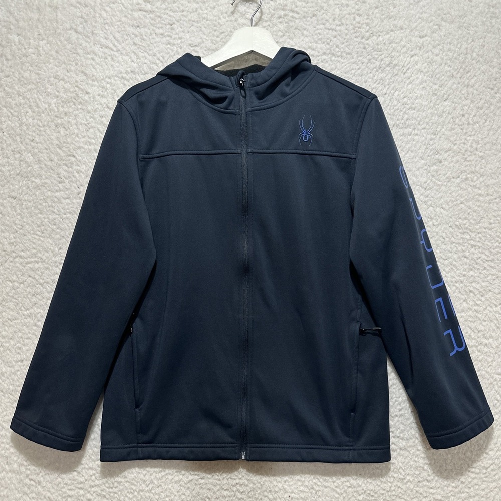 Spyder Boys Hooded Full Zip‎ Fleece Jacket Size L 14/16 Navy Blue